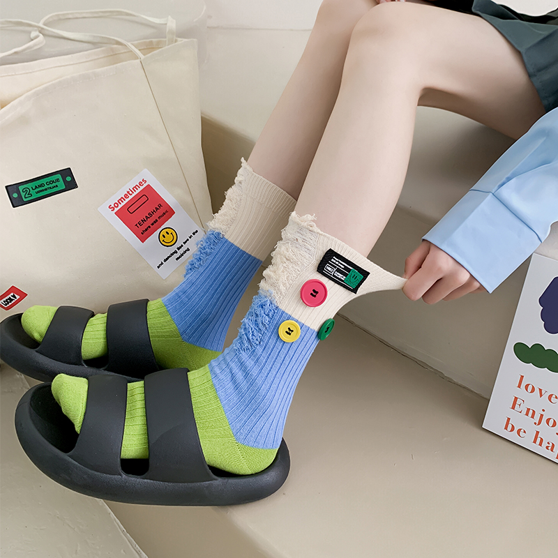 Chaussettes color block mendiant boutonné