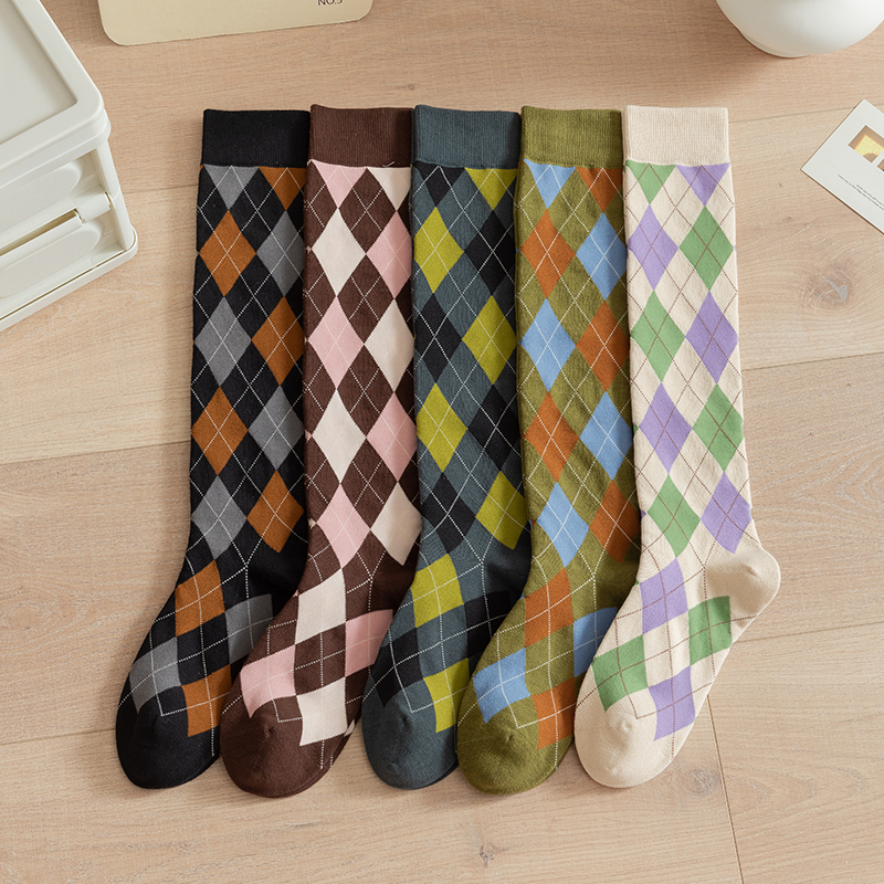 Chaussettes hautes femme en coton à motif losanges