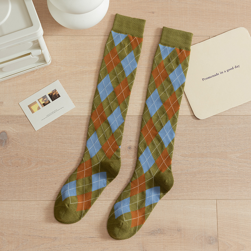 Chaussettes hautes femme en coton à motif losanges