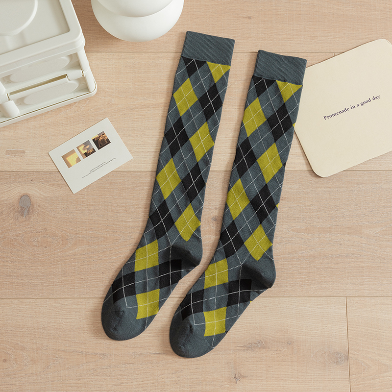Chaussettes hautes femme en coton à motif losanges