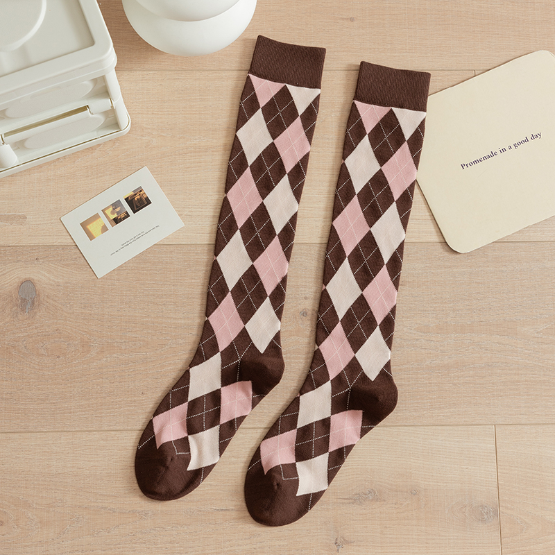 Chaussettes hautes femme en coton à motif losanges
