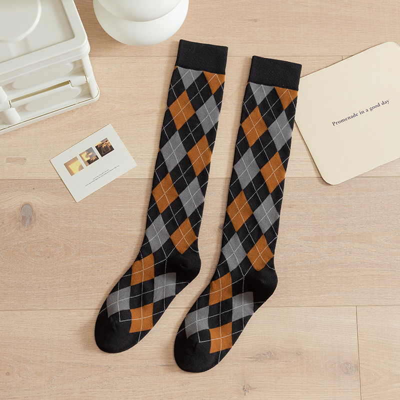 Chaussettes hautes femme en coton à motif losanges