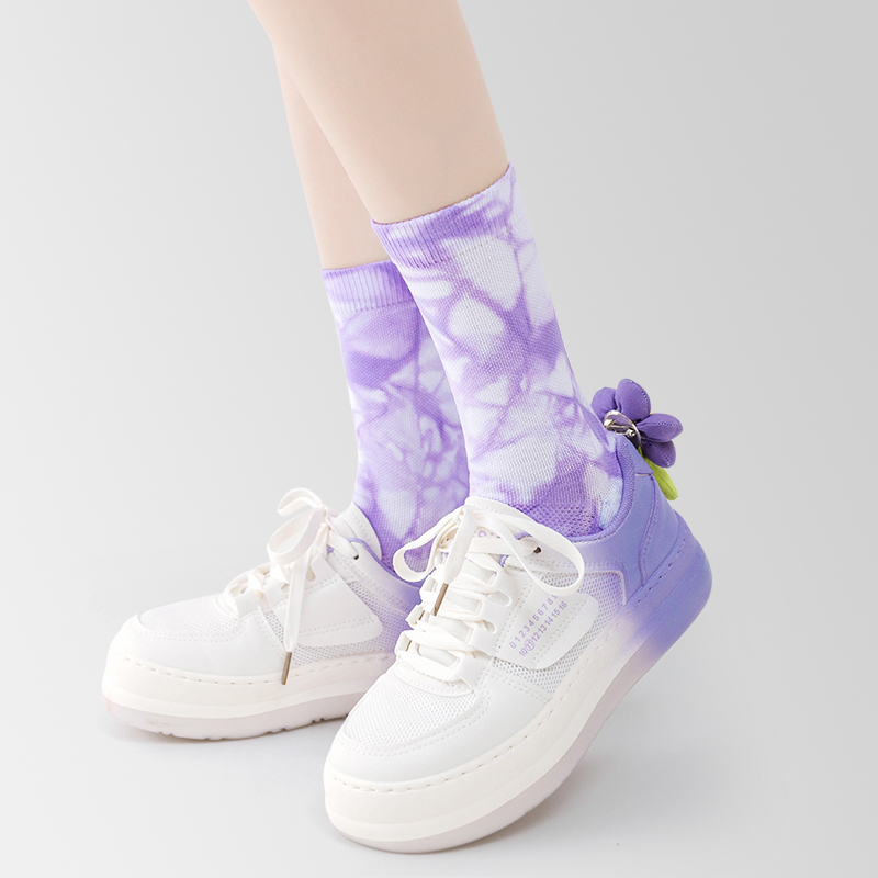 Chaussettes de sport mi-mollet en coton tie-dye