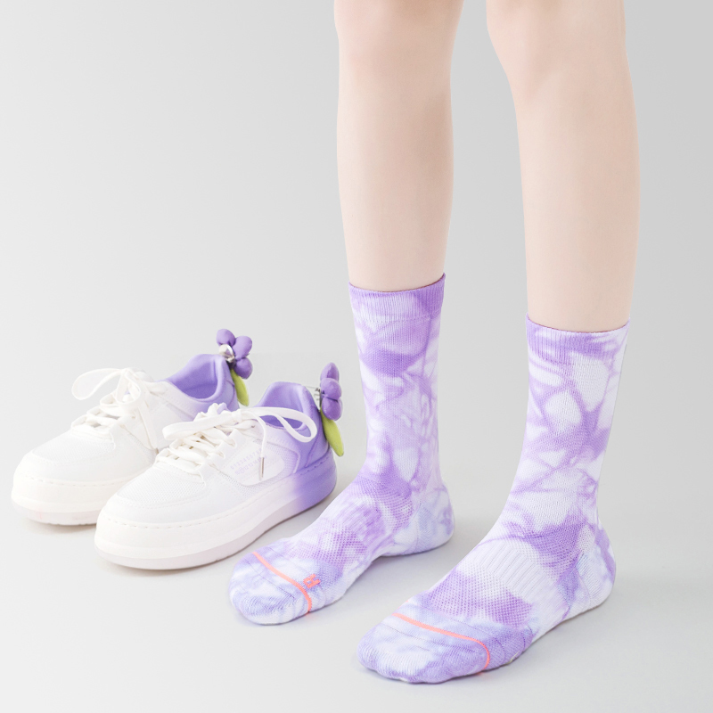Chaussettes de sport mi-mollet en coton tie-dye