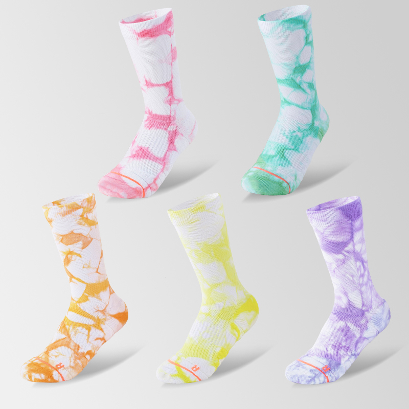Chaussettes de sport mi-mollet en coton tie-dye